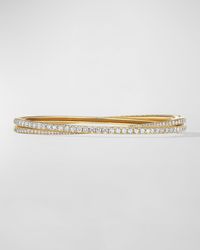 David Yurman 2-row Pave Crossover Bracelet With Diamonds In 18k Gold, 5.5mm, Size M - White