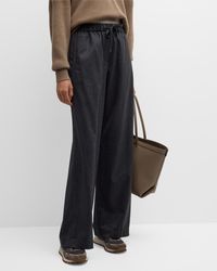 Brunello Cucinelli - Flannel Wool Pant With Contrast Taffetta Waist And Drawstring - Lyst