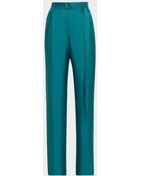 LAPOINTE - Belted Silk Pleated Straight-Leg Trousers - Lyst