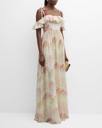 Giambattista Valli - Floral-Print Ruffle Off-The-Shoulder Silk Georgette Gown - Lyst