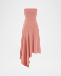 Alex Perry - Strapless Asymmetric Satin Crepe Midi Dress - Lyst