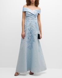 Teri Jon - Off-Shoulder Metallic Floral Jacquard Gown - Lyst