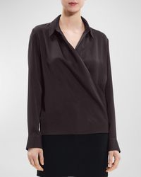 Theory - Long-Sleeve Wrap Blouse - Lyst
