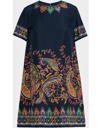 Etro - Paisley Silk Habotai Short-Sleeve Mini Tunic Dress - Lyst