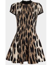 Balmain - Leopard Jacquard Fit-&-Flare Mini Dress - Lyst