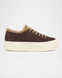Veronica Beard - Truett Shearling-Lined Suede Platform Sneakers - Lyst