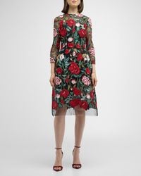 Teri Jon - 3/4-Sleeve Floral-Embroidered Midi Dress - Lyst