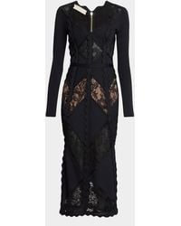 Elie Saab - Lace-Inset Long-Sleeve Midi Dress - Lyst