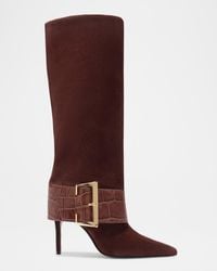 SCHUTZ SHOES - Beatrix Suede Knee-High Boots With Croc-Embossed Buckle - Lyst