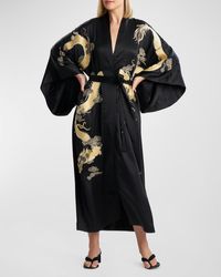 Natori - Lucky Dragon Embroidered Silk Charmeuse Robe - Lyst
