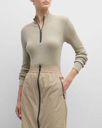 Brunello Cucinelli - 3/4-zip Mock-neck Metallic Cashmere-silk Sweater With Monili Placket - Lyst
