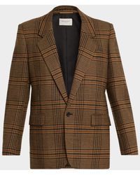 Saint Laurent - Oversized Check Single-Breasted Blazer Jacket - Lyst