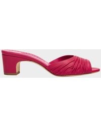 Manolo Blahnik - Ruched Leather Slide Sandals - Lyst