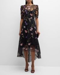 Teri Jon - High-Low Floral-Embroidered Tulle Maxi Dress - Lyst