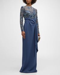Pamella Roland - Embroidered Long Sleeve Crepe Gown - Lyst