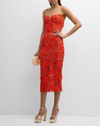 Bronx and Banco - Jasmine Strapless Floral Lace Midi Dress - Lyst