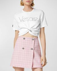 Versace - 80S Logo Hotfix Safety-Pin Short-Sleeve Crop T-Shirt - Lyst