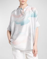 Giorgio Armani - Wave-Print Oversized Silk Blouse - Lyst