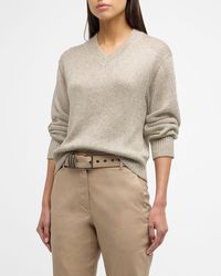 Brunello Cucinelli - Shiny Shetland Mohair Wool Sweater - Lyst