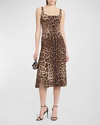 Dolce & Gabbana - Leopard Fit-Flare Midi Dress - Lyst