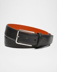 Santoni - Apos;S Rectangle Buckle Grained Leather Belt - Lyst