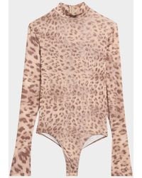 LAPOINTE - Printed Mesh Jersey Mock Neck Bodysuit - Lyst
