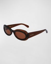 Ferragamo - Classic Logo Acetate Oval Sunglasses - Lyst