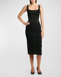 Versace - Denim Buckle-Strap Midi Bodycon Dress - Lyst