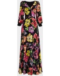 Teri Jon - Floral-Print Surplice Silk Gown - Lyst