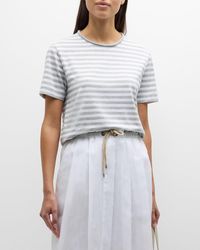 Brunello Cucinelli - Monili Trim Striped Cotton Jersey Short-Sleeve T-Shirt - Lyst