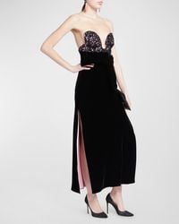 Giorgio Armani - Crystal Lace Bustier Cowl-Back Slits Velvet Gown - Lyst