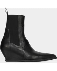 Rick Owens - Point Toe Leather Wedge-Heel Ankle Boots - Lyst