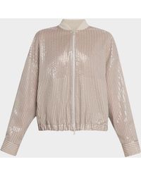 Brunello Cucinelli - Stripe Sequined Organza Bomber Jacket - Lyst