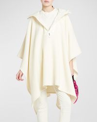 Moncler - Hooded Long Wool Cape With Quilted Front - Lyst