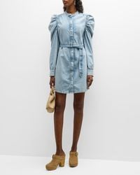 FRAME - Gillian Long-Sleeve Denim Mini Dress - Lyst
