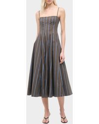 knee length dresses for ladies STAUD, Wylie Dress in Dark Oak Micro Stripe, Size 12
