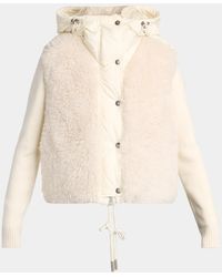 Moncler - Wool And Cashmere Blend Padded Zip-Up Cardigan With Faux Fur - Lyst