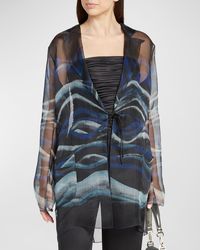 Giorgio Armani - Night Water Print Self-Tie Silk Blouse Jacket - Lyst