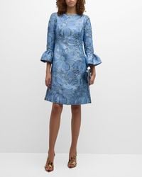 Teri Jon - Bell-Sleeve Metallic Floral Jacquard Midi Dress - Lyst