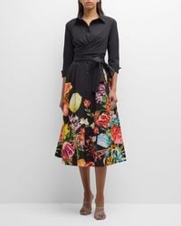 Teri Jon - Floral-Print Wrap Midi Shirtdress - Lyst