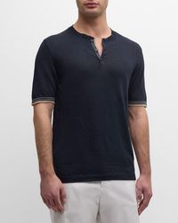 Isaia - Linen-Cotton Short-Sleeve Polo Sweater - Lyst