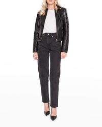 Lamarque - Reversible Zip-Front Lamb Leather Metallic Bomber Jacket - Lyst