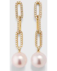 Pearls By Shari - 9mm South Sea Pearl And 18k Gold Earrings With Diamonds - Lyst