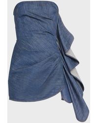 LAQUAN SMITH - Strapless Denim Mini Dress With Ruffle Detail - Lyst