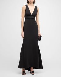 Badgley Mischka - Ribbon-Trim Deep V-Neck Trumpet Gown - Lyst