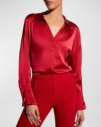 AS by DF - Billie Button-Front Satin Blouse - Lyst