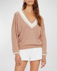 The Upside - Bonita Linen Cotton Stripe Knit V-Neck Sweater - Lyst