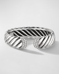 David Yurman - Sculpted Cable Cuff Bracelet With Diamonds In Silver, 17mm - Lyst