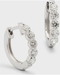 Neiman Marcus - 18k White Gold Round Diamond Hoop Earrings - Lyst
