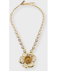 Oscar de la Renta - Crystal Necklace With Large Poppy Pendant - Lyst